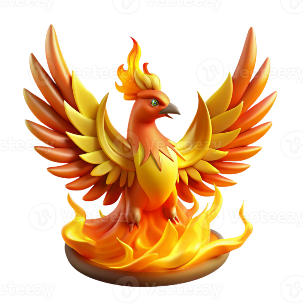 dramatic artistic A majestic phoenix rising from a pyre of golden flames, feathers ablaze with iridescent hues of orange, red, and yellow, Art Deco style, dramatic lighting, 4K png