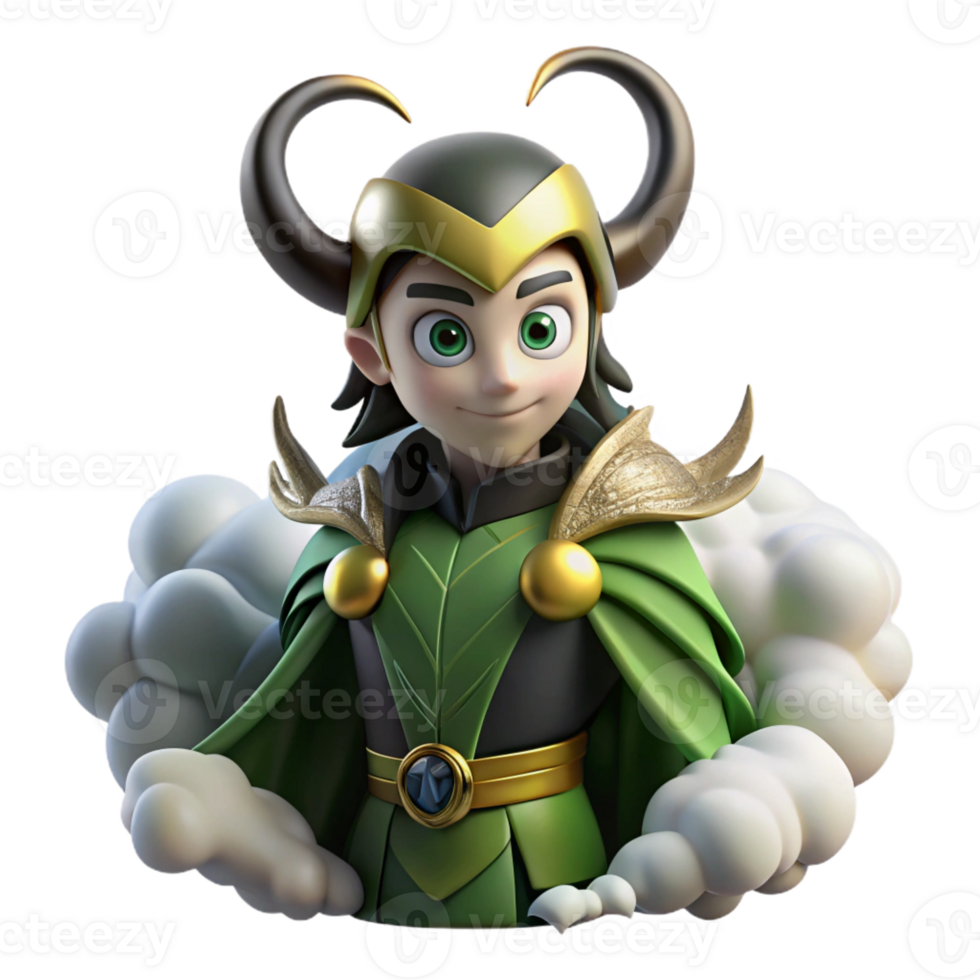 beautiful vintage A mischievous Loki transforming into a raven, surrounded by swirling mists, Norse mythology style high quality png