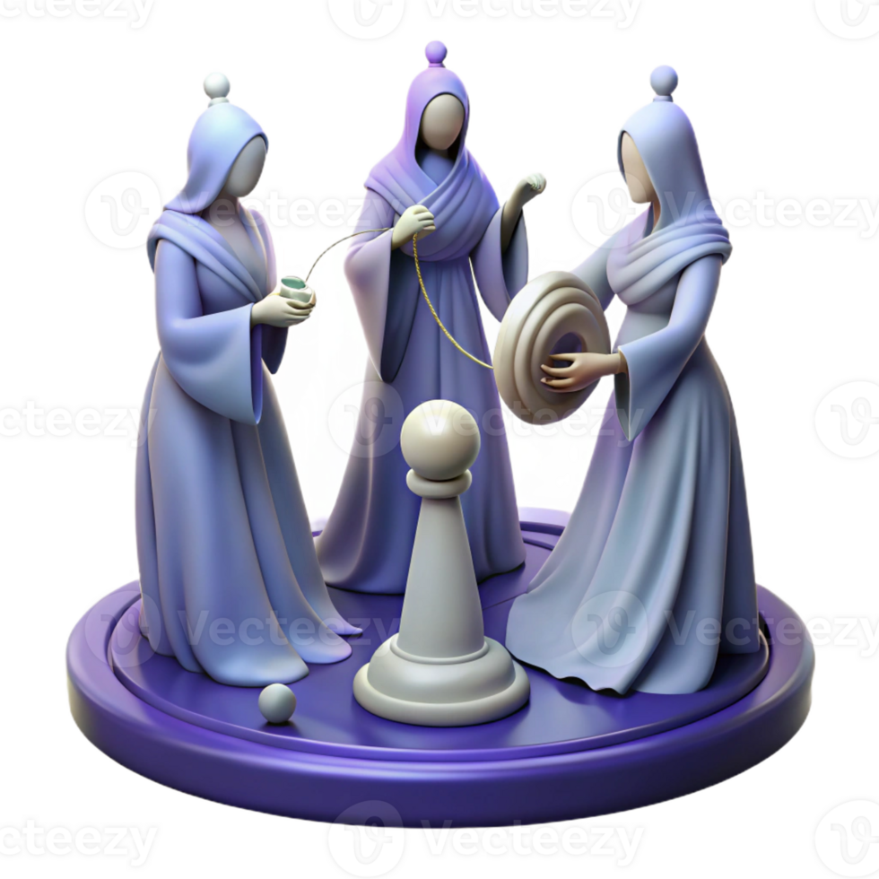 dramatic modern The Fates spinning the thread of life, dimly lit, mystical and ethereal style original png