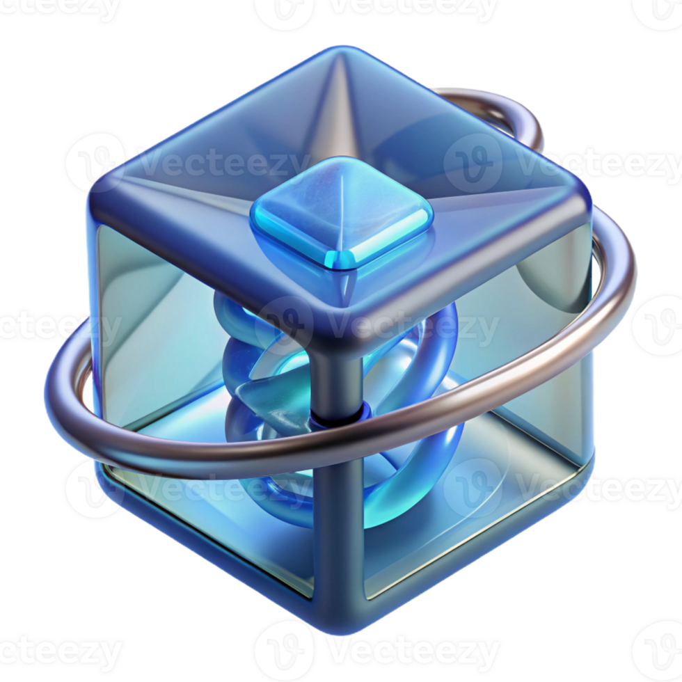vibrant creative A levitating transparent cube displaying a rotating DNA helix, futuristic style, soft lighting professional png