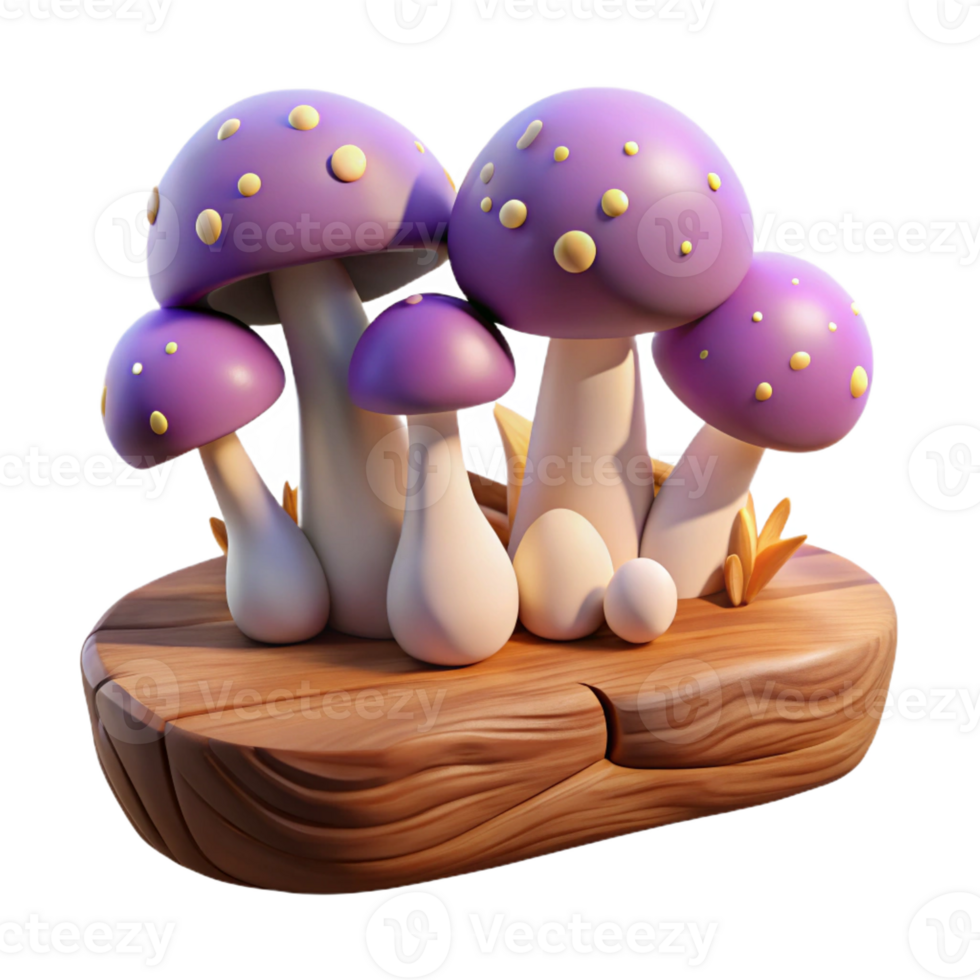 beautiful classic A group of mushrooms growing on a log, fantasy art style, soft diffused lighting genuine png