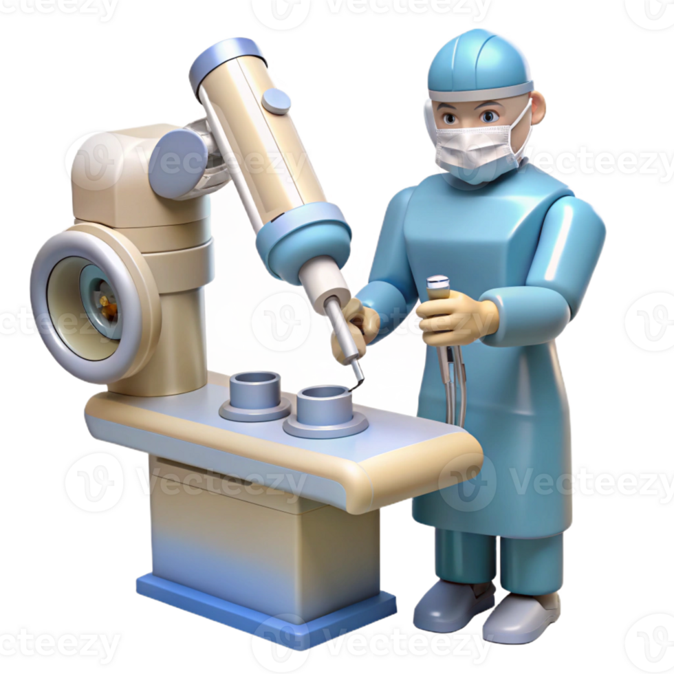 magnificent minimalist A robotic surgeon performing a delicate operation, precise movements, sterile white lighting, medical illustration style original png