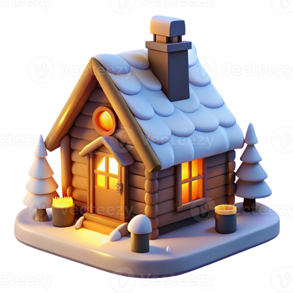 magnificent classic A cozy, snow-covered cabin in a mountain landscape, warm firelight, winter scene, idyllic, high quality png