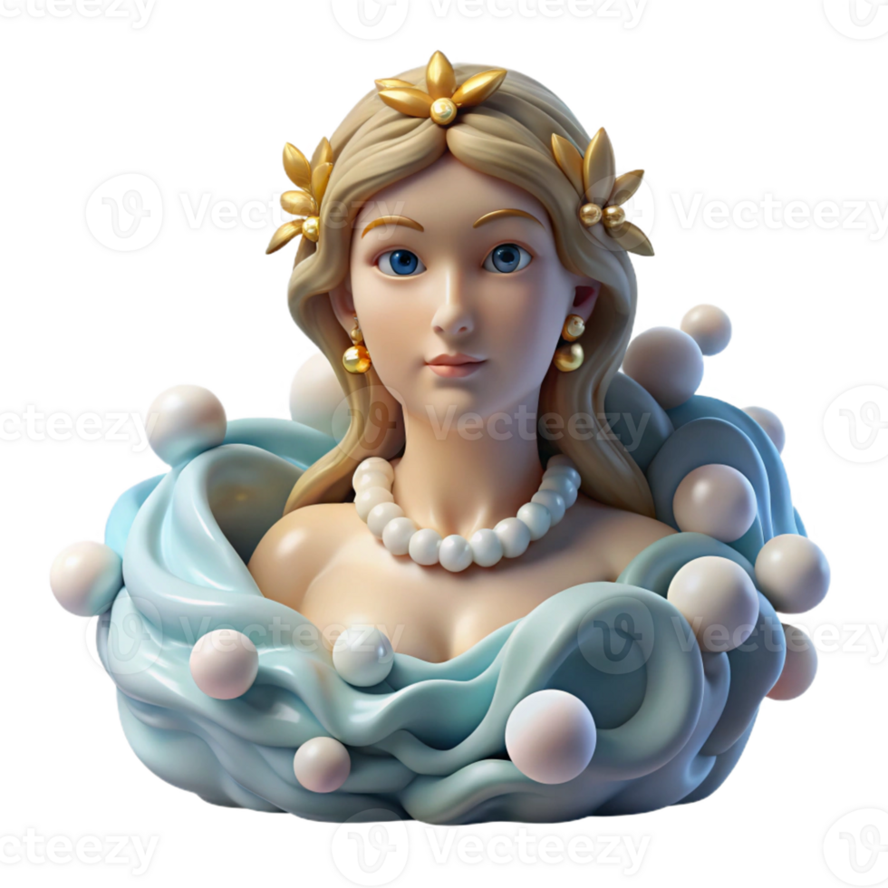 magnificent contemporary A loving Aphrodite emerging from the sea foam, pearls adorning her hair, depicted in a pre-Raphaelite style premium png