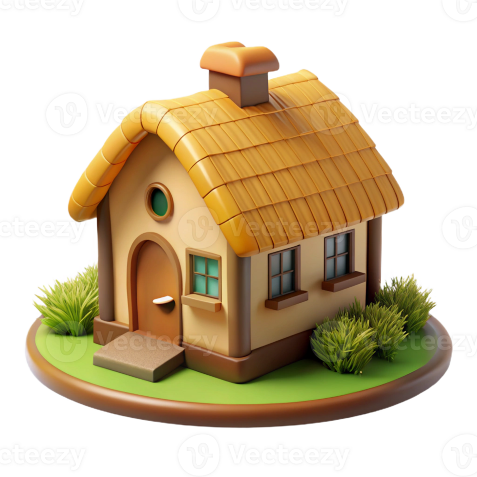 serene creative A traditional thatched roof cottage in a rural setting, idyllic and peaceful, sunny day, high resolution png