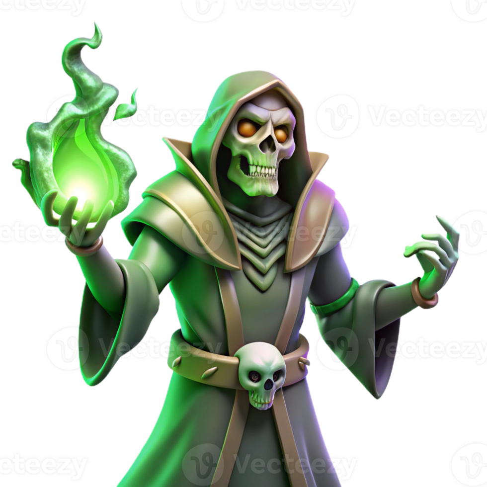 beautiful modern A powerful lich casting a spell of necromancy, eerie green lighting, dark fantasy style 4K png