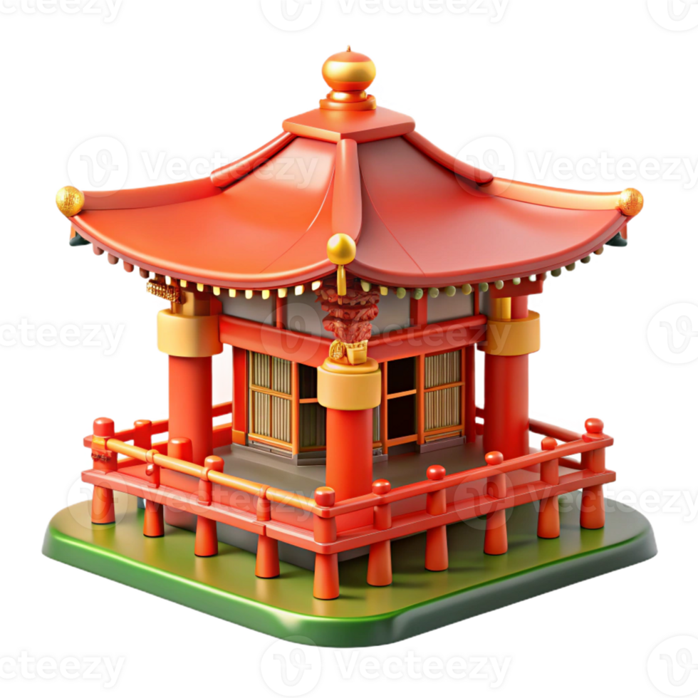 elegant vintage Traditional Japanese pagoda, intricate woodwork, vibrant red and gold details, serene garden setting, premium png
