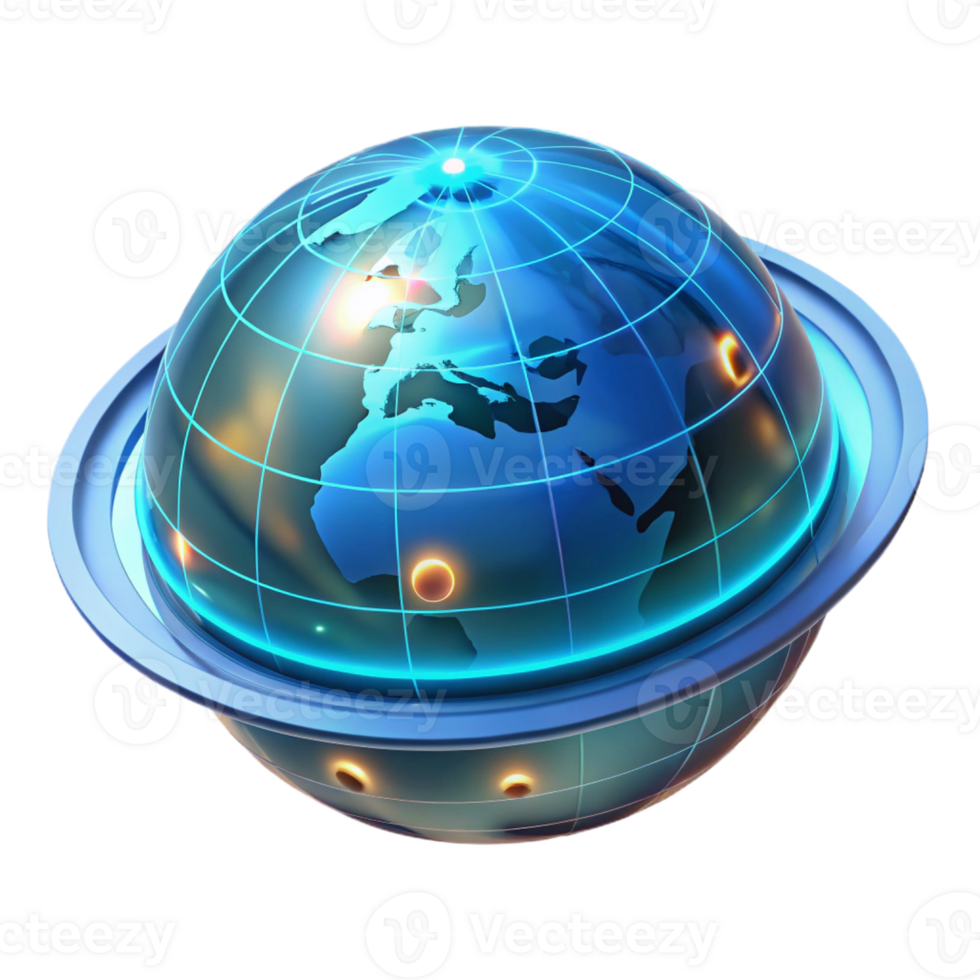 extraordinary rustic A holographic projection of the Earth, rotating slowly, displaying real-time data streams, lit by an internal glow detailed png