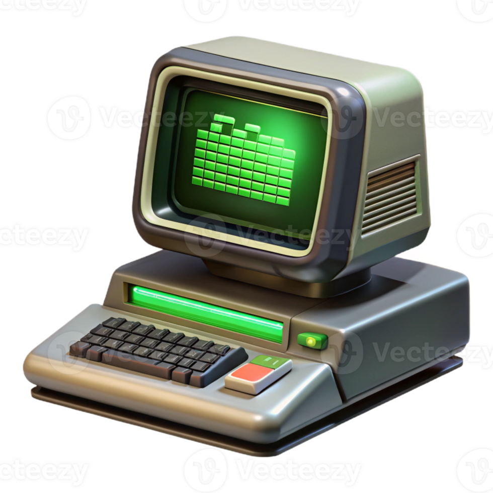 beautiful abstract A vintage computer terminal displaying complex code, green text on a black screen, dimly lit, retrofuturism style premium png