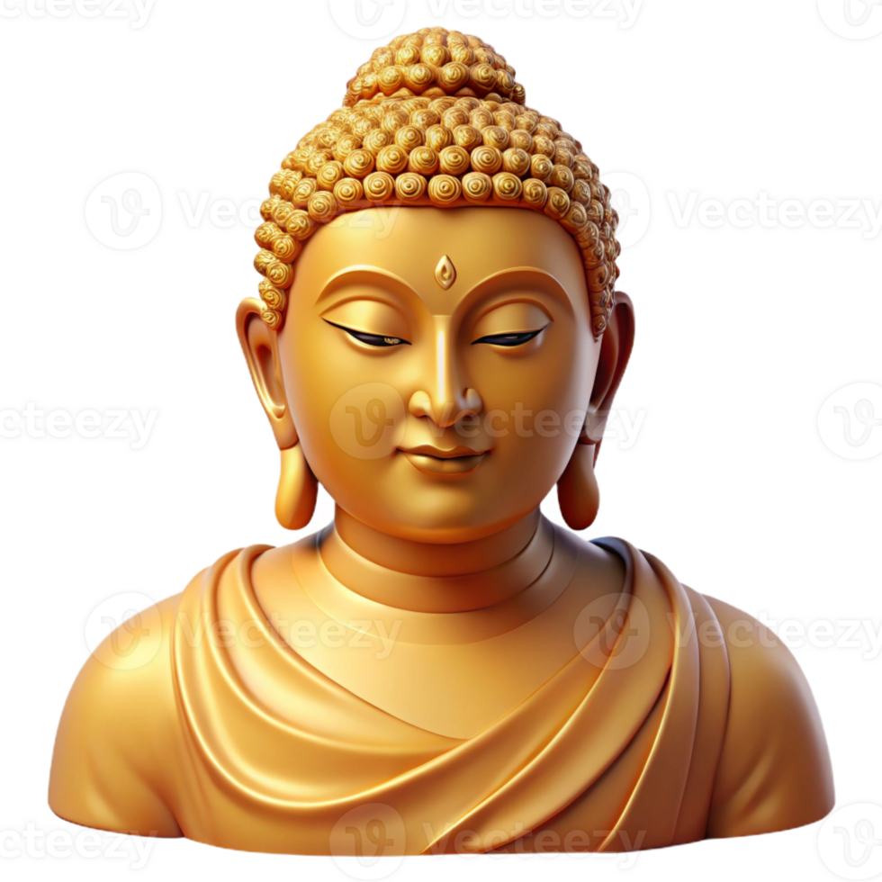 stunning creative Portrait of a serene Buddha with a peaceful expression, soft, golden lighting, spiritual art style high quality png