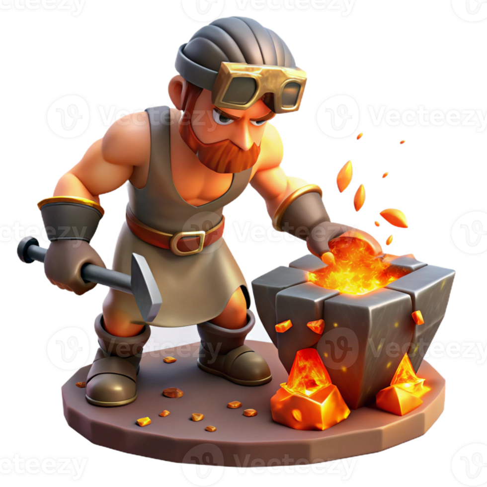 elegant contemporary A cyclops forging a weapon, fiery and intense, fantasy art style original png