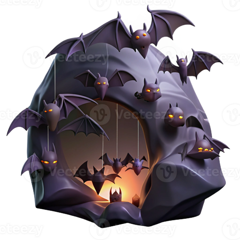 serene artistic A colony of bats hanging in a dark cave, eerie lighting, silhouette, gothic style original png