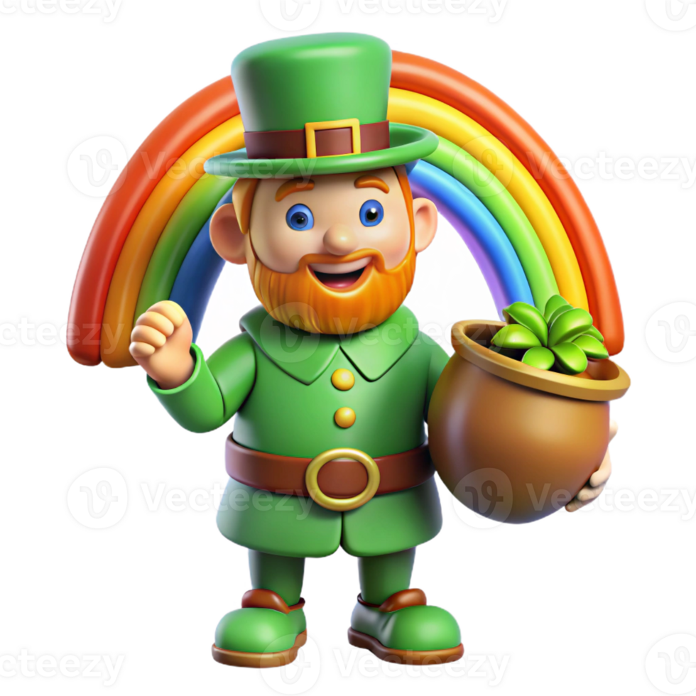 beautiful modern A leprechaun guarding a pot of gold at the end of a rainbow, whimsical and vibrant style authentic png