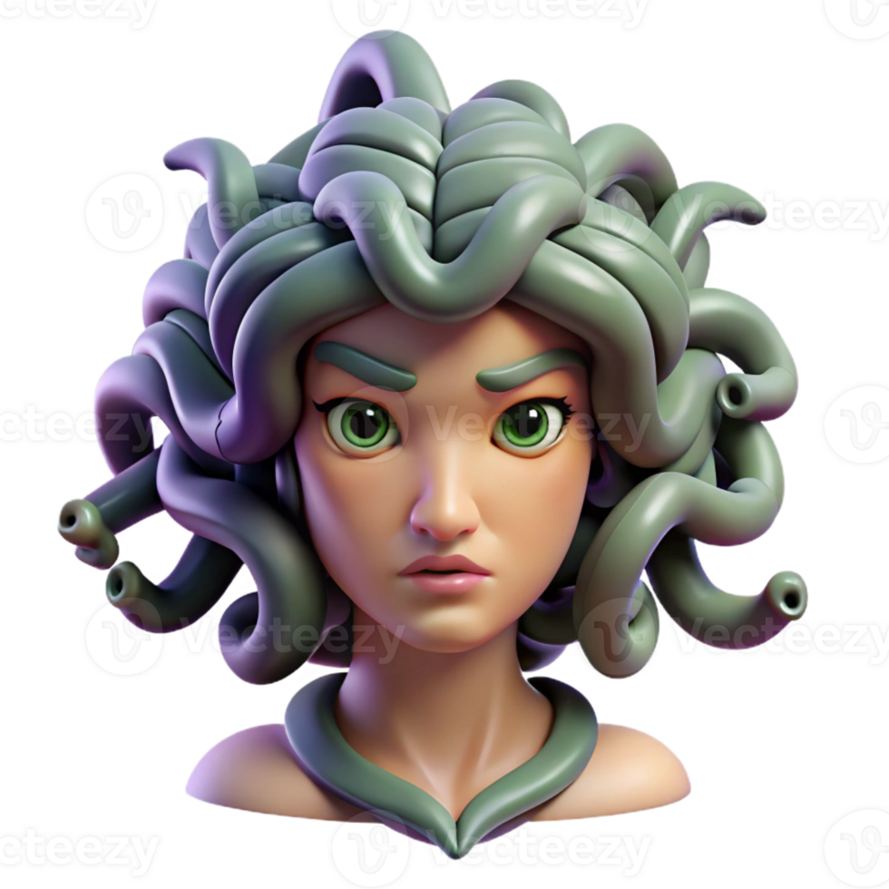 beautiful artistic Medusa with snakes for hair turning a warrior to stone, intense gaze, scales shimmering, baroque style exclusive png