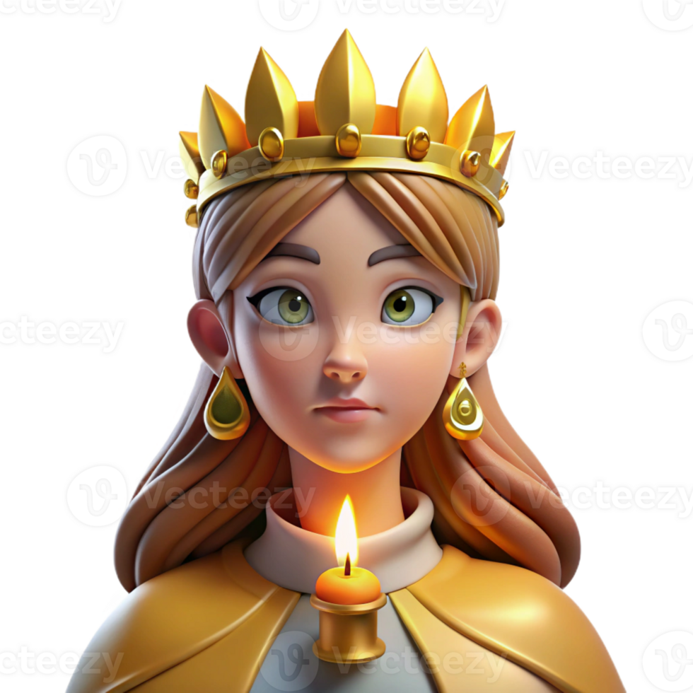 serene traditional A regal queen with an elaborate golden crown and a stern expression, illuminated by candlelight, Art Nouveau style exclusive png