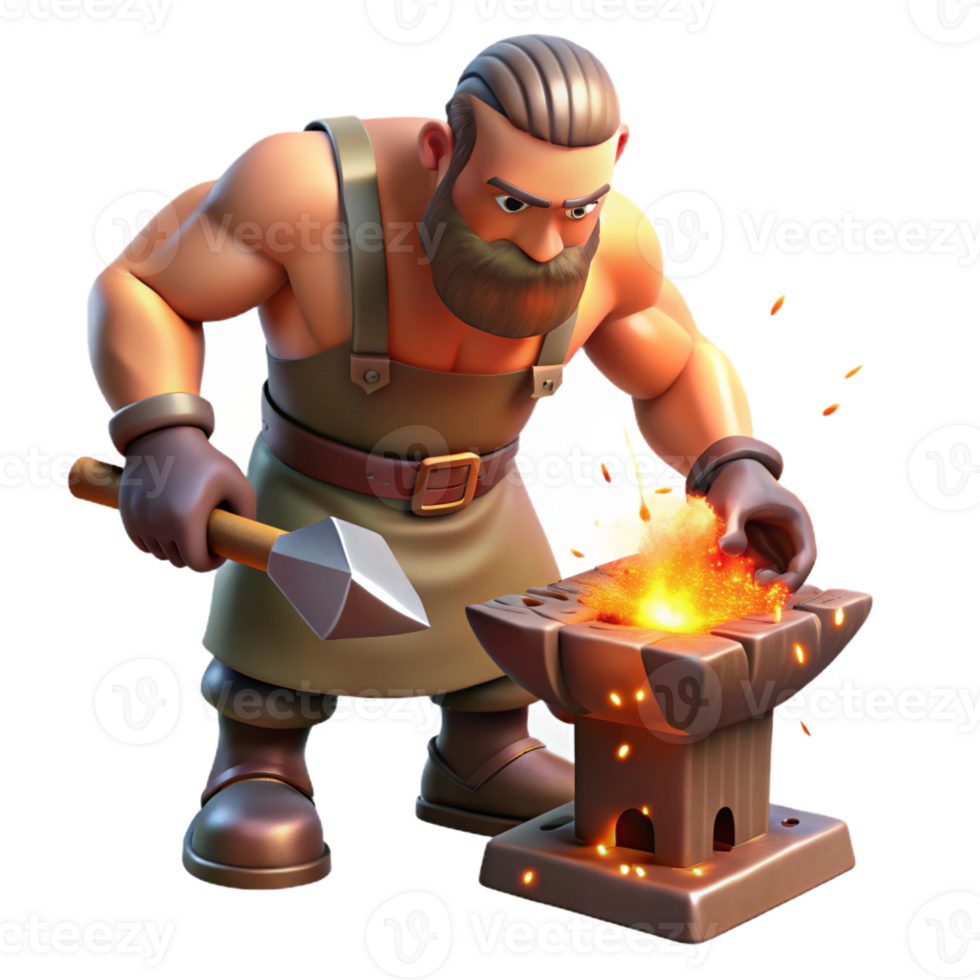 elegant rustic A cyclops forging a weapon in his fiery forge, sparks flying, intense heat visible, realistic style professional png