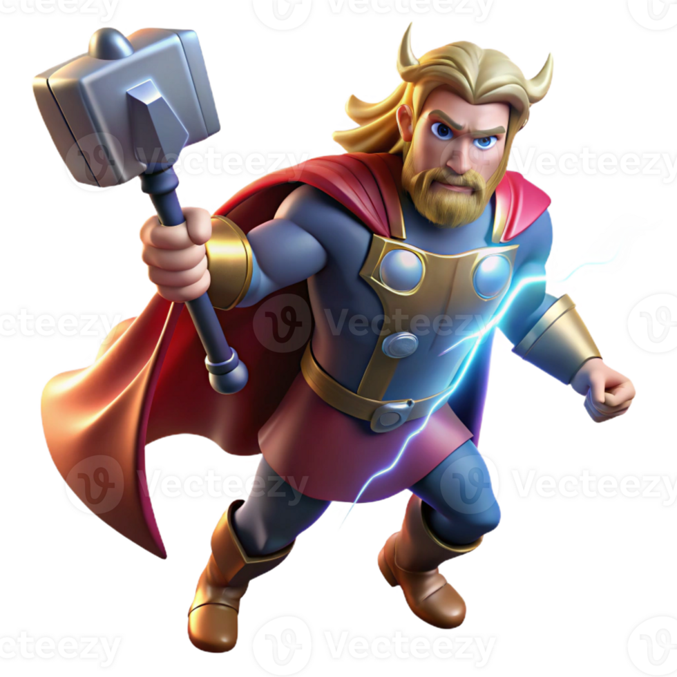 elegant classic Thor, Norse god of thunder, wielding Mjolnir and summoning a lightning storm, dramatic lighting, comic book style premium png