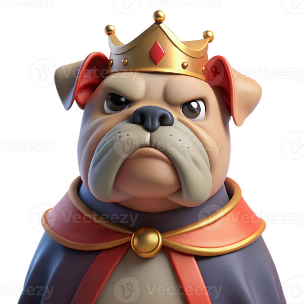 beautiful abstract A grumpy-looking bulldog wearing a tiny crown and a velvet cape, lit dramatically from below, in a Renaissance painting style premium png