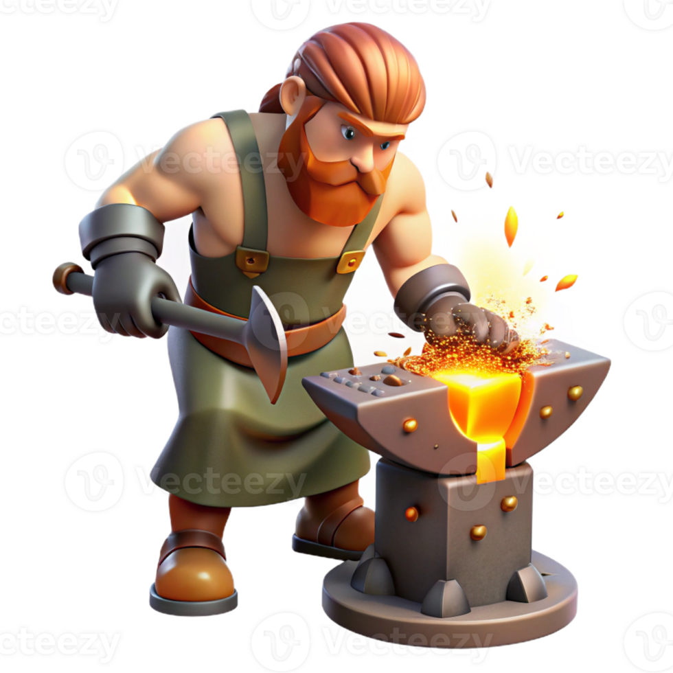wonderful minimalist A cyclops forging a weapon in his fiery forge, sparks flying, intense heat visible, realistic style original png