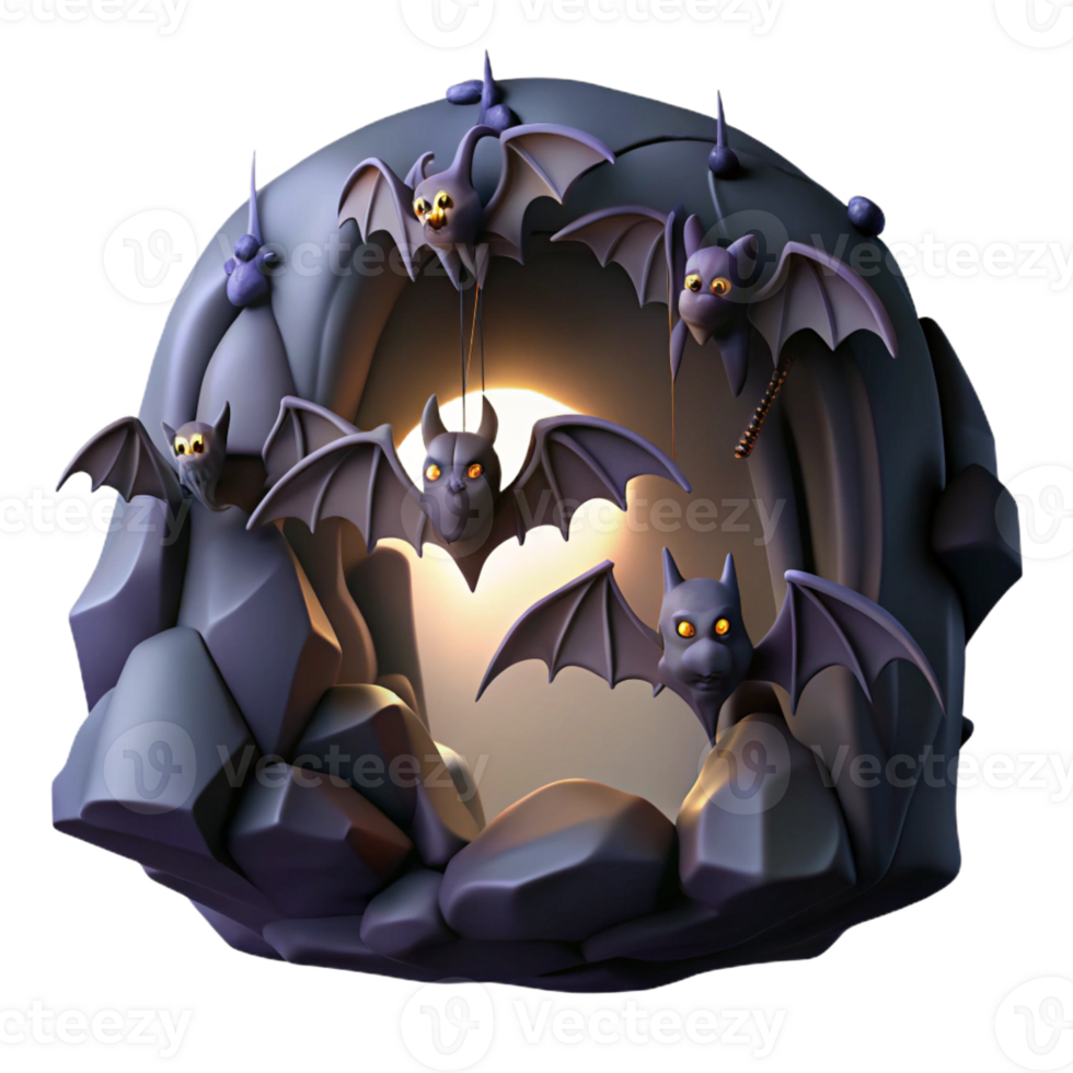 dramatic creative A colony of bats hanging in a dark cave, eerie lighting, silhouette, gothic style original png