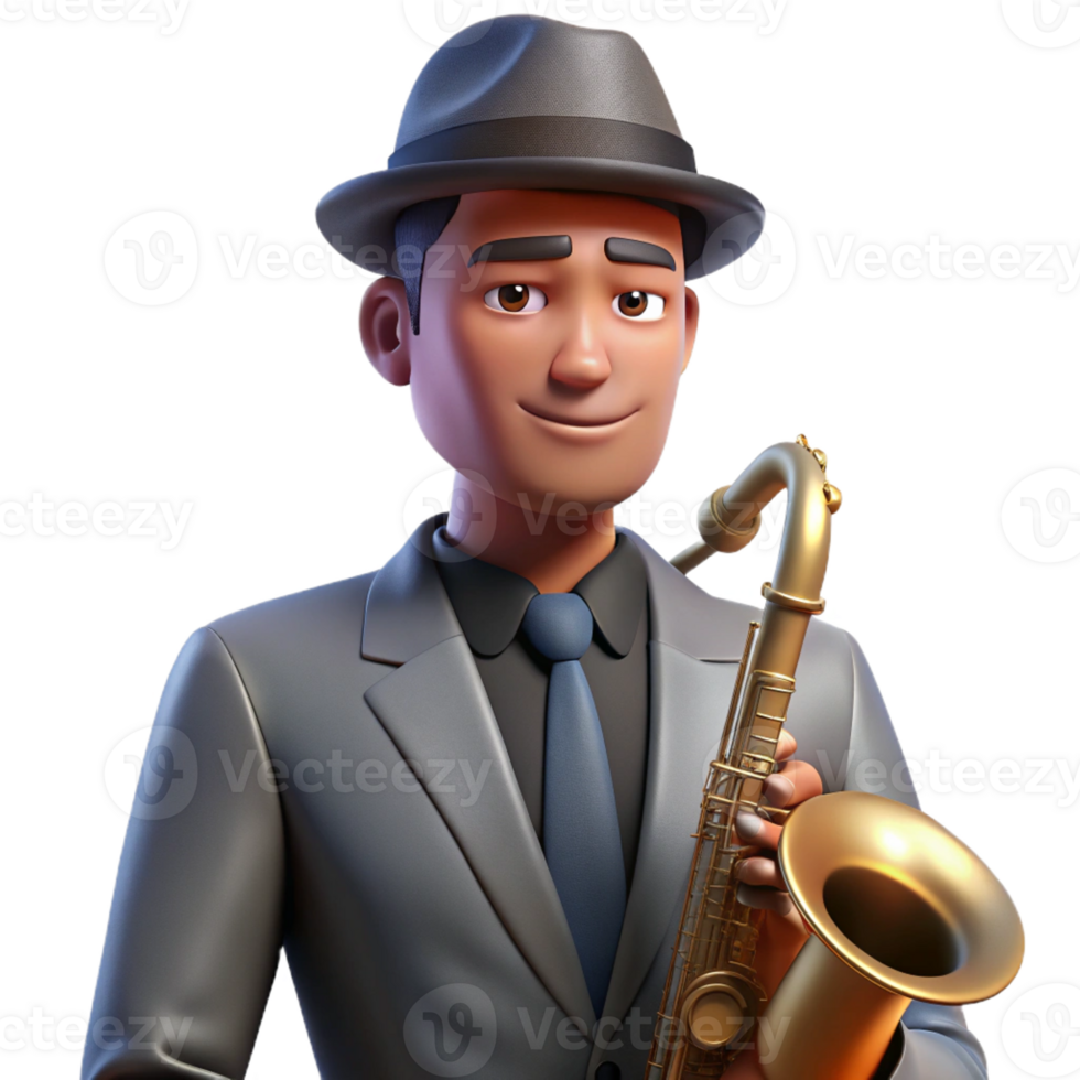 impressive creative Portrait of a musician with a saxophone, lost in thought, dimly lit jazz club, film noir style 4K png