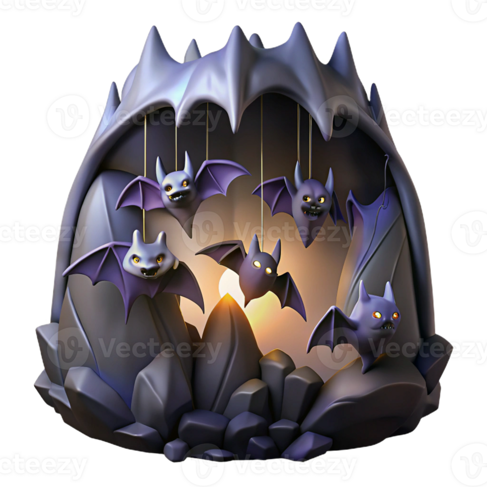 wonderful creative A colony of bats hanging in a dark cave, eerie lighting, silhouette, gothic style genuine png