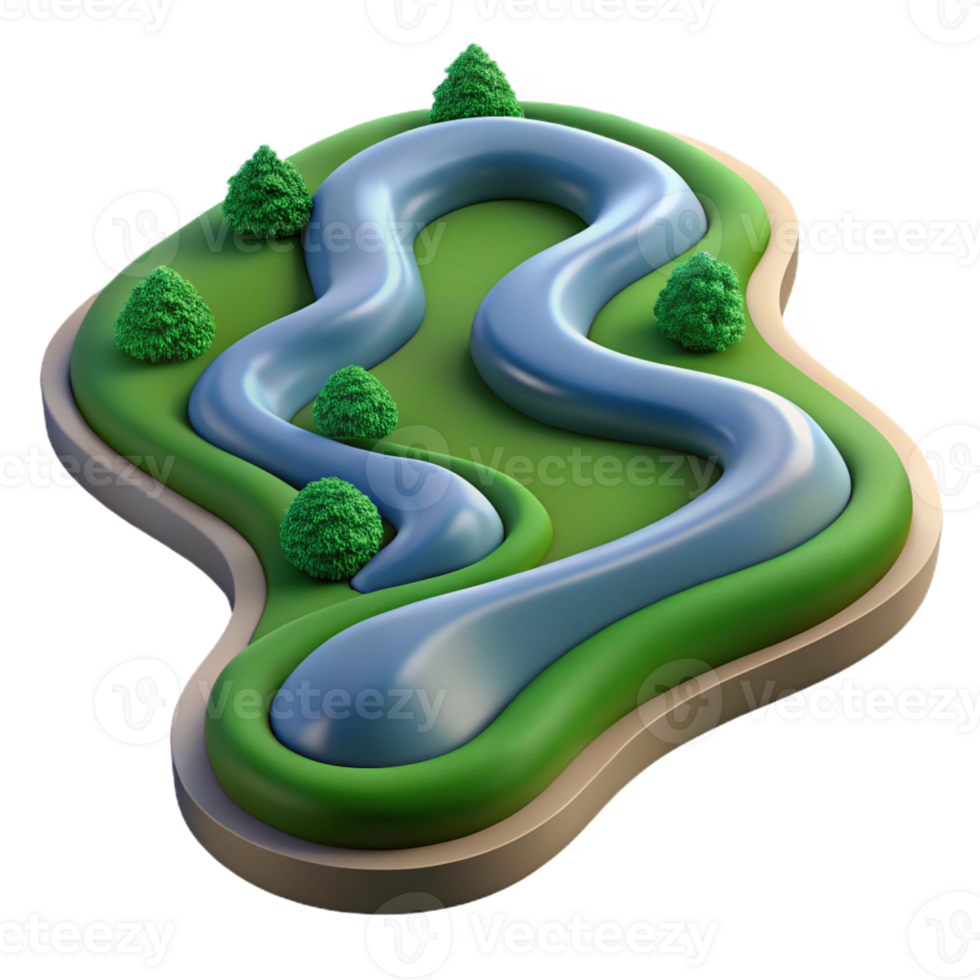 beautiful rustic A bird's eye view of a winding river, aerial photography style, natural lighting original png