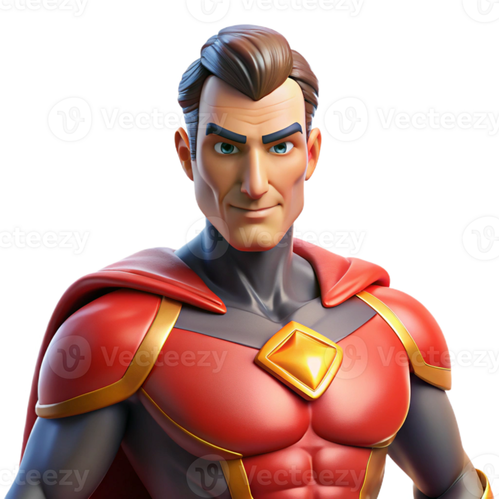 impressive modern Portrait of a powerful superhero in a dynamic pose, comic book style lighting, superhero art style high resolution png