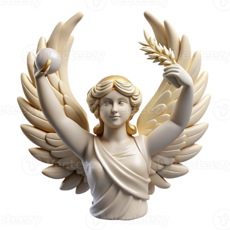magnificent artistic A winged Nike holding a laurel wreath, triumphant pose, classical Greek sculpture style, soft natural light genuine png
