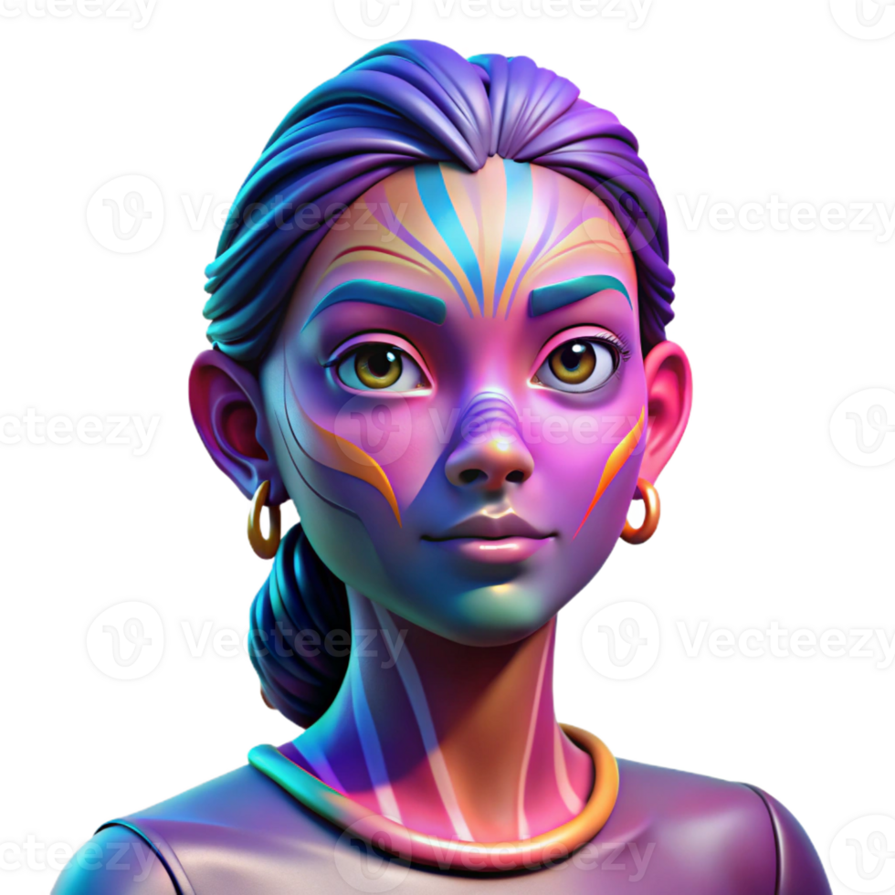 elegant rustic A portrait of a woman with colorful, abstract face paint, UV lighting, psychedelic art style high resolution png