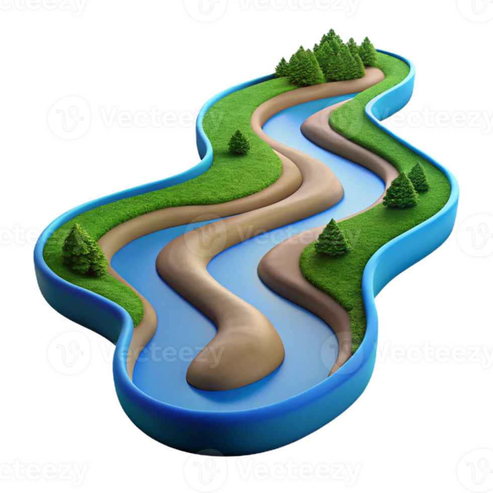 impressive contemporary A bird's eye view of a winding river, aerial photography style, natural lighting exclusive png