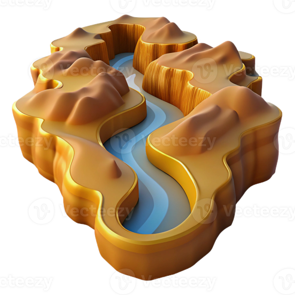 magnificent modern A winding river flowing through a canyon, aerial photography, golden hour lighting genuine png