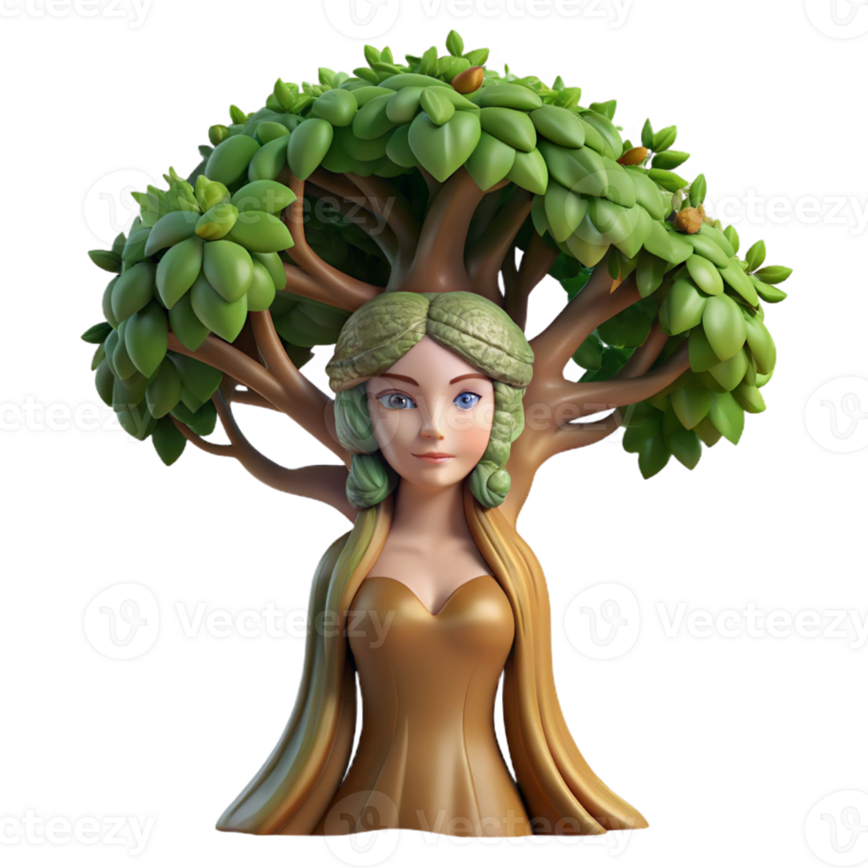 extraordinary creative A serene dryad emerging from a giant oak tree, dappled sunlight filtering through the leaves, Pre-Raphaelite style 4K png