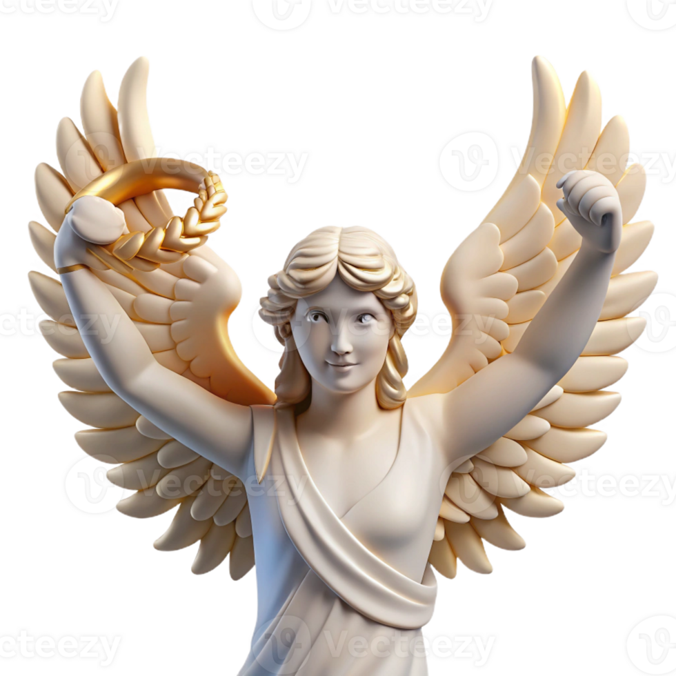 stunning classic A winged Nike holding a laurel wreath, triumphant pose, classical Greek sculpture style, soft natural light premium png