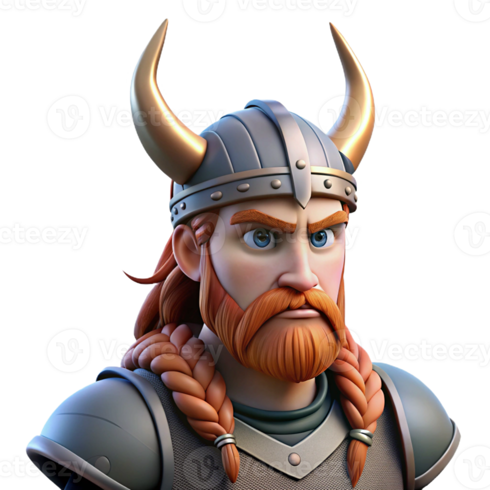 vibrant creative Portrait of a fierce Viking warrior with braided hair and a horned helmet, harsh, cold lighting, realistic historical style, genuine png
