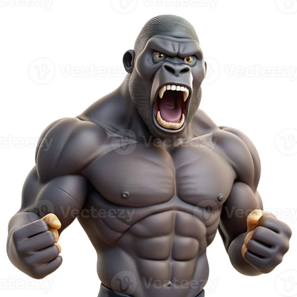 beautiful vintage A powerful gorilla beating its chest, muscular physique and intense expression, realistic style authentic png