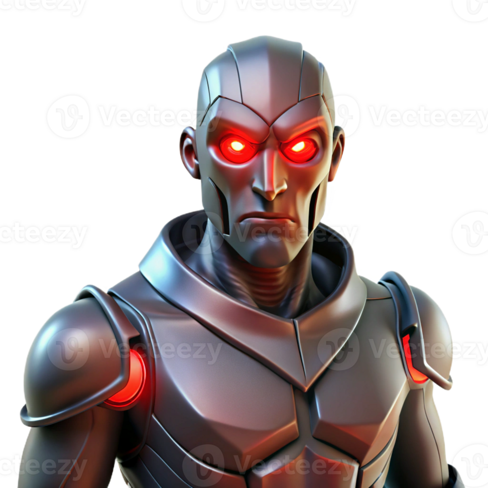 extraordinary modern A cyborg with glowing red eyes, menacing and powerful, dark and gritty premium png