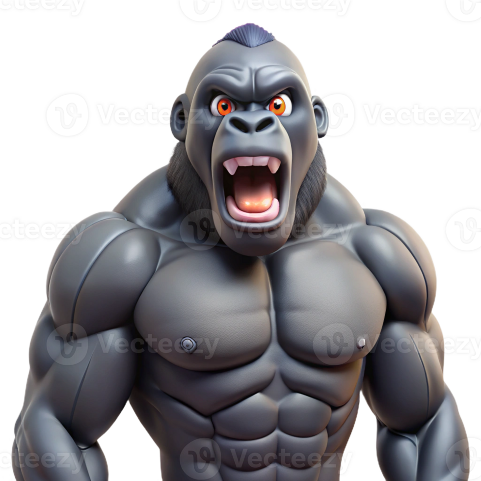 stunning artistic A powerful gorilla beating its chest, muscular physique and intense expression, realistic style exclusive png