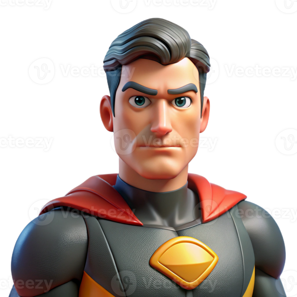 elegant rustic Portrait of a powerful superhero with a determined expression, dynamic lighting, comic book style exclusive png