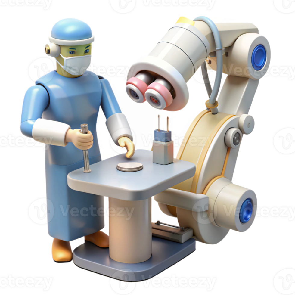 stunning classic A robotic surgeon performing a delicate operation, precise movements, sterile white lighting, medical illustration style high resolution png