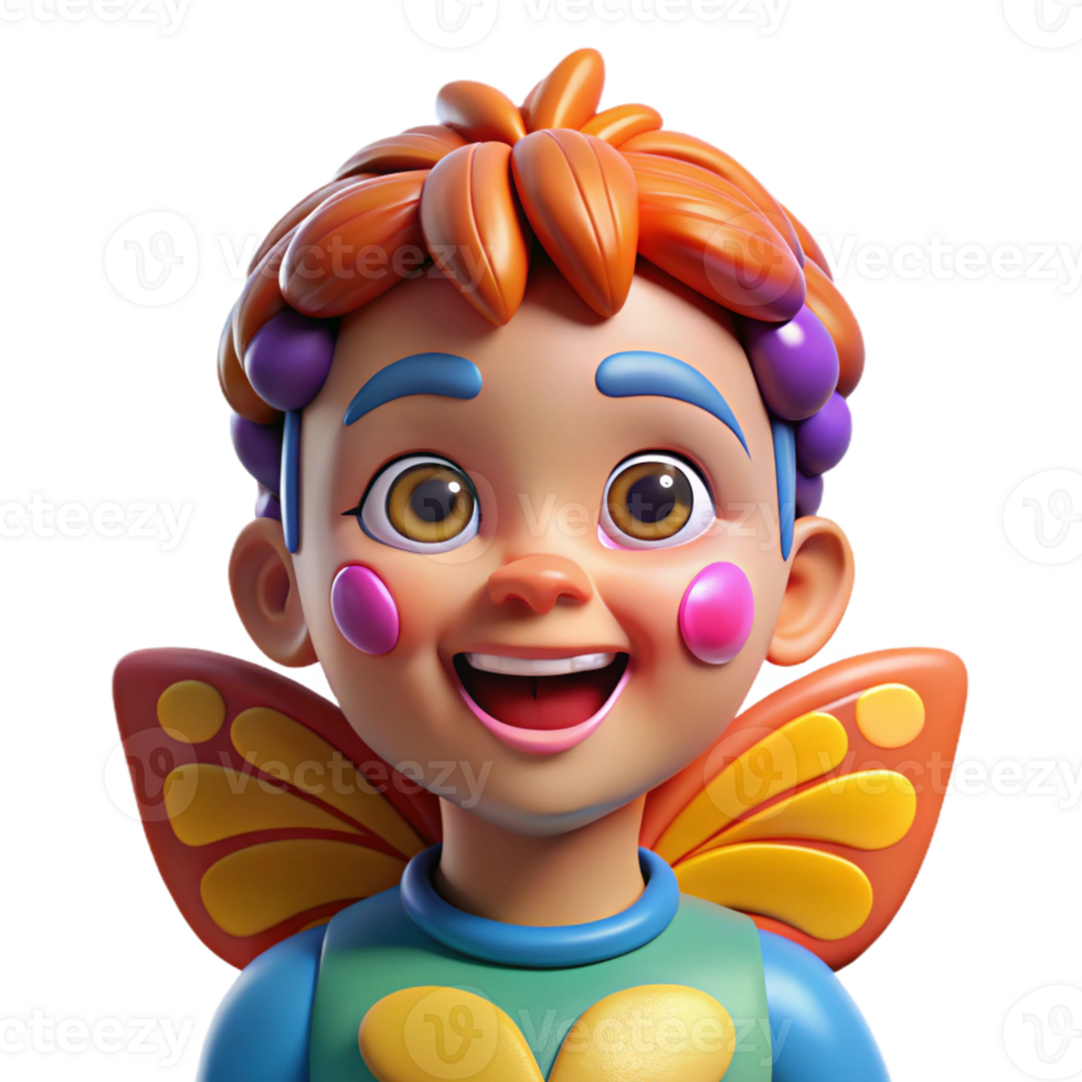 wonderful rustic A child with vibrant face paint depicting a butterfly, smiling mischievously, brightly lit studio lighting, pop art style genuine png