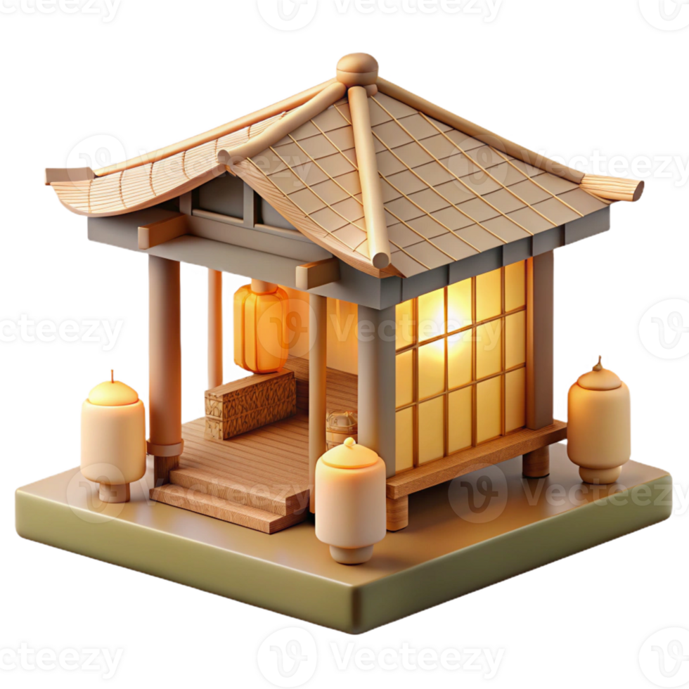 vibrant creative A Japanese tea house made of bamboo and paper, soft diffused lighting, serene, minimalist, professional png
