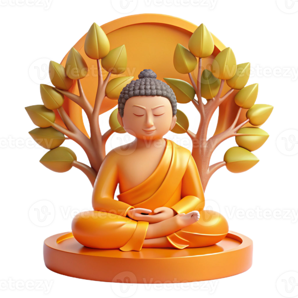 wonderful vintage A serene Buddha meditating beneath the Bodhi tree, bathed in golden sunlight filtering through the leaves, traditional Tibetan Thangka painting style, soft lighting, exclusive png