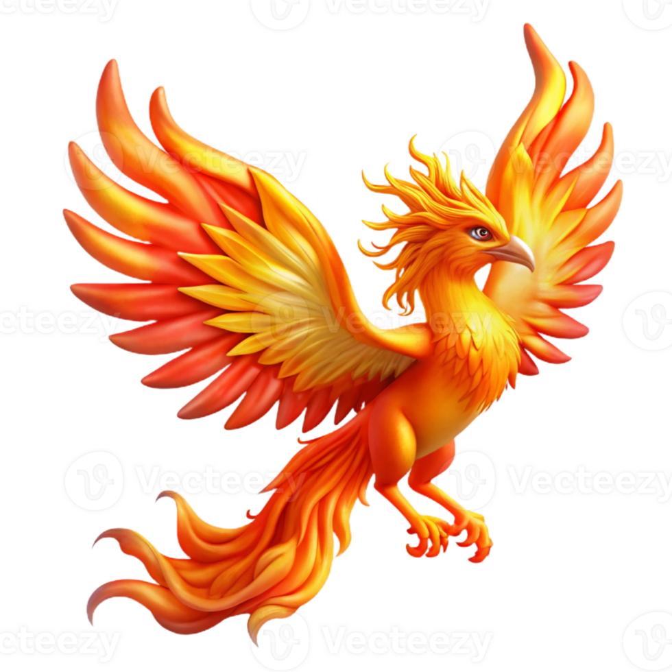 elegant minimalist A phoenix rising from flames against a dark, smoky backdrop, vibrant fiery colors, feathers detailed and realistic, fantasy art style exclusive png