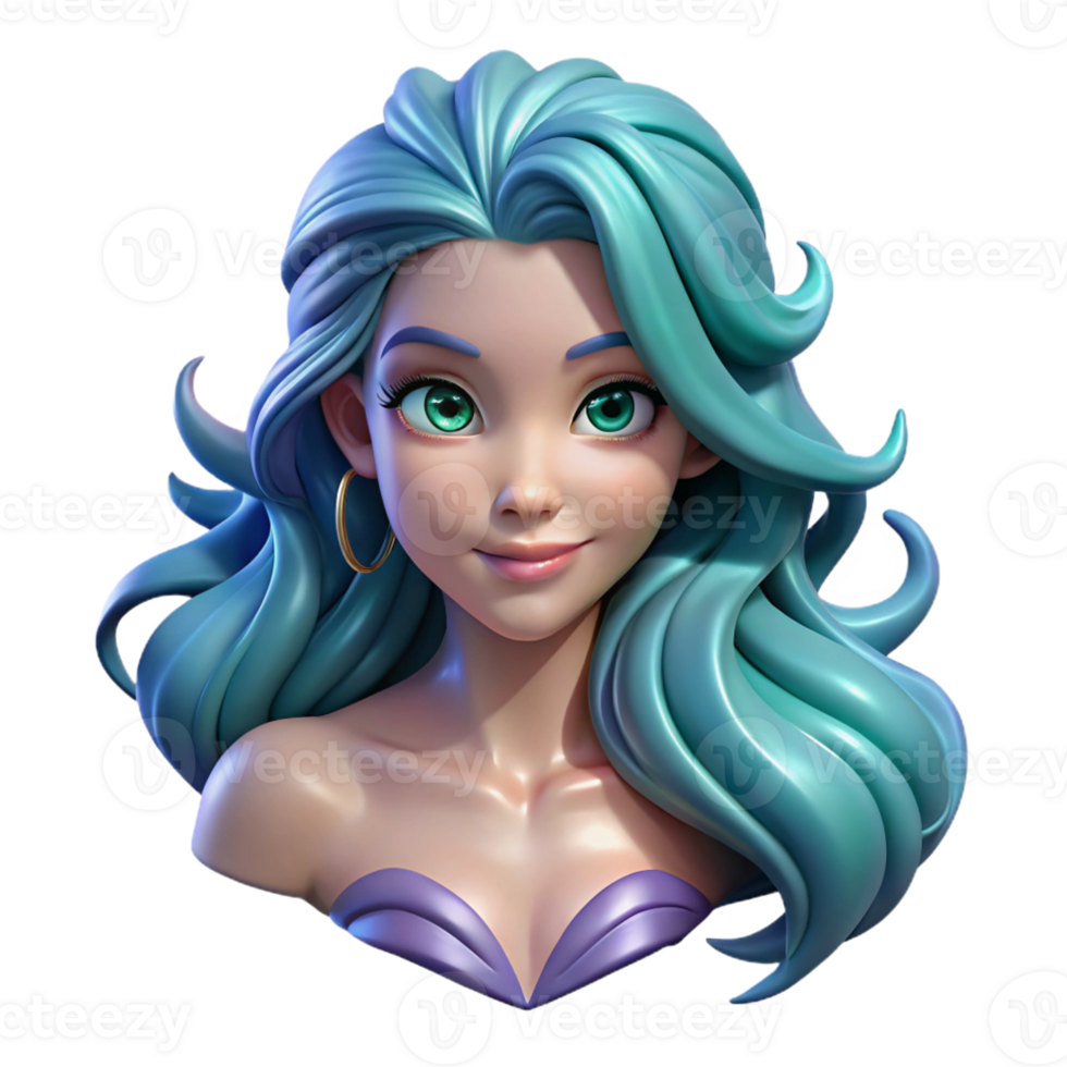 vibrant abstract Portrait of a beautiful mermaid with flowing hair and shimmering scales, underwater lighting, fantasy art style high quality png