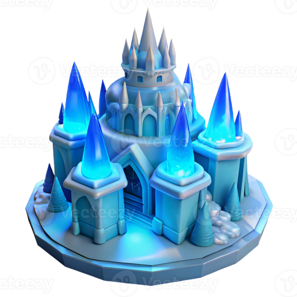 wonderful modern An ice castle, intricate ice sculptures, cool blue lighting, magical and wintery style professional png