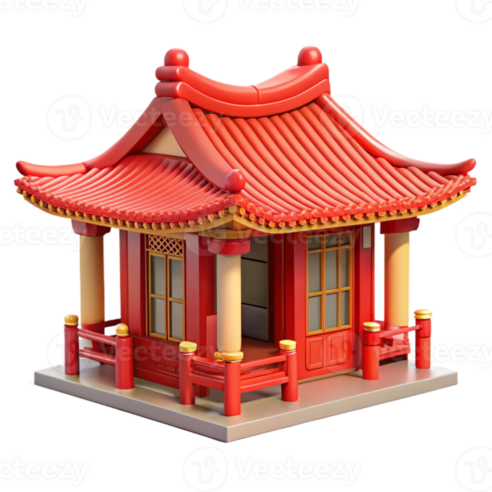 elegant modern A traditional Chinese courtyard house, red pillars, intricate latticework, peaceful, serene style detailed png