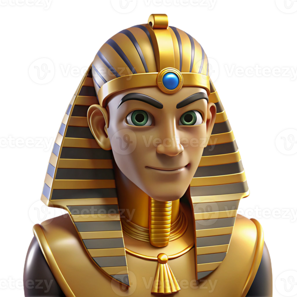 elegant vintage A proud Egyptian pharaoh Tutankhamun wearing his golden death mask, hieroglyphs glowing faintly, ancient Egyptian tomb painting style, dim lighting, detailed png