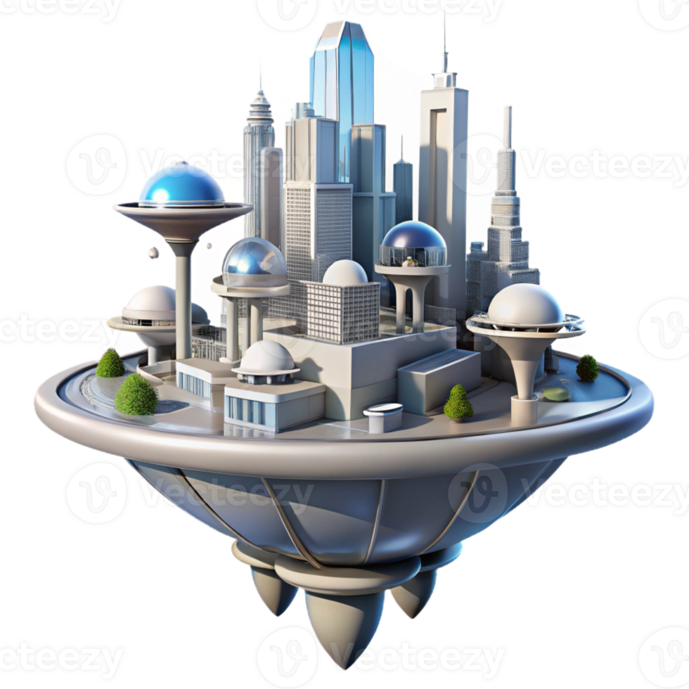 elegant abstract A floating city with interconnected platforms, futuristic architecture, bright sunlight, utopian setting genuine png