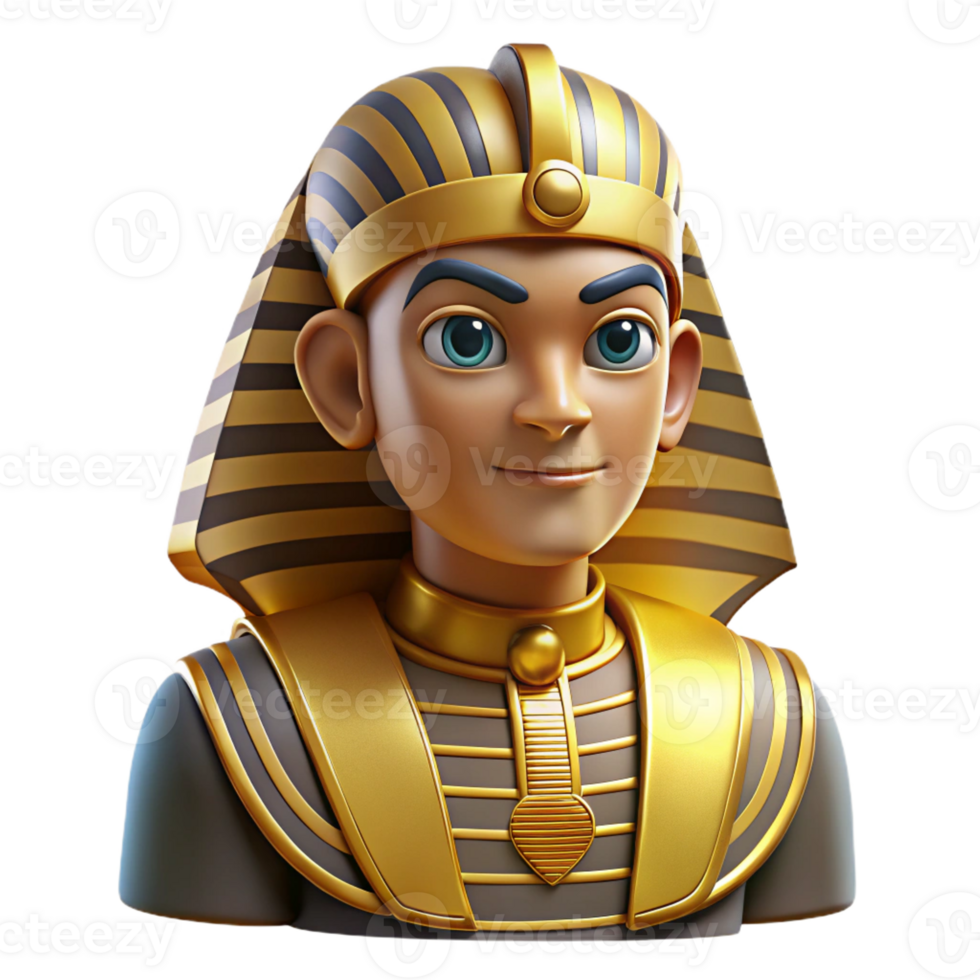 impressive minimalist A proud Egyptian pharaoh Tutankhamun wearing his golden death mask, hieroglyphs glowing faintly, ancient Egyptian tomb painting style, dim lighting, premium png